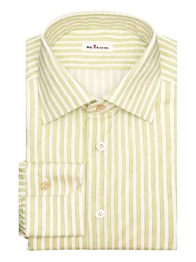 Men's Stripe Cotton-Stretch Point Collar Dress Shirt