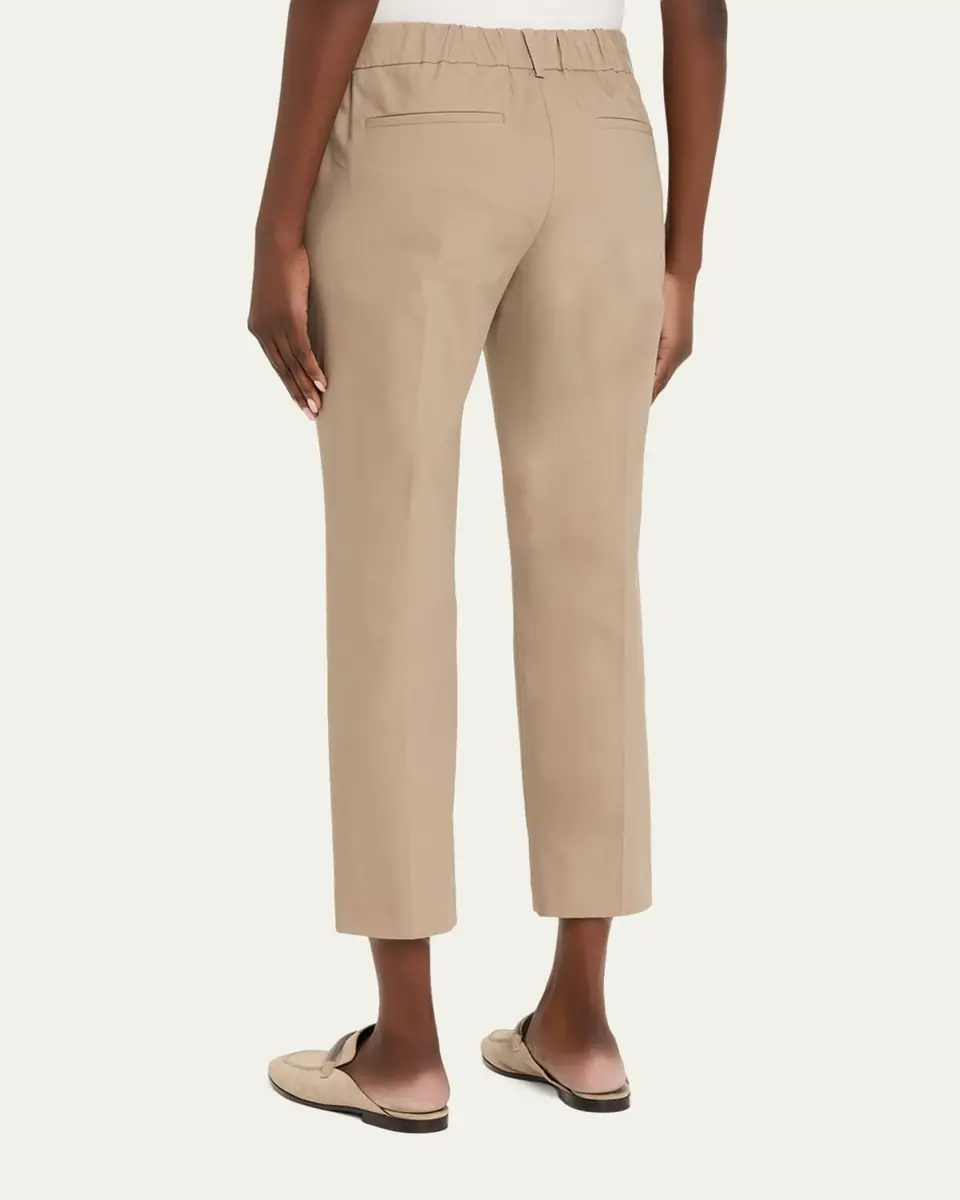Brunello Cucinelli Cotton Twill Slim-Leg Ankle Pull-On Pants | Thumbnail 3
