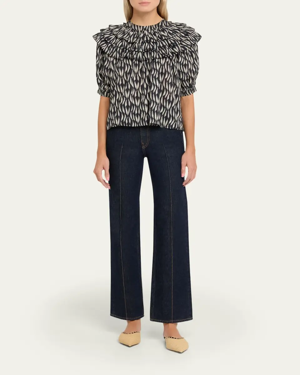 Ulla Johnson Mira Ruffle Puff-Sleeve Cotton Blouse | Thumbnail 2