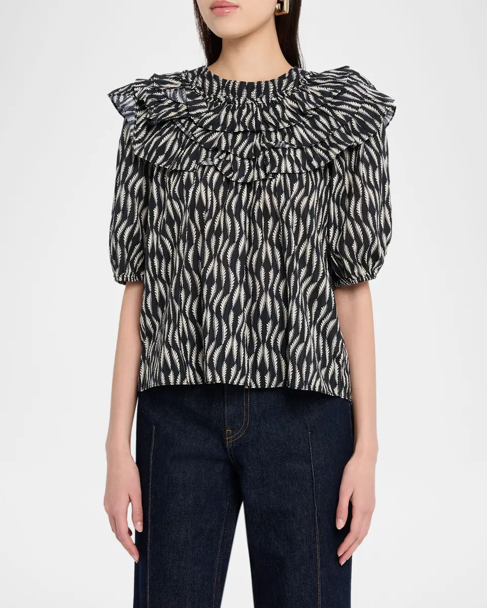 Ulla Johnson Mira Ruffle Puff-Sleeve Cotton Blouse | Thumbnail 11