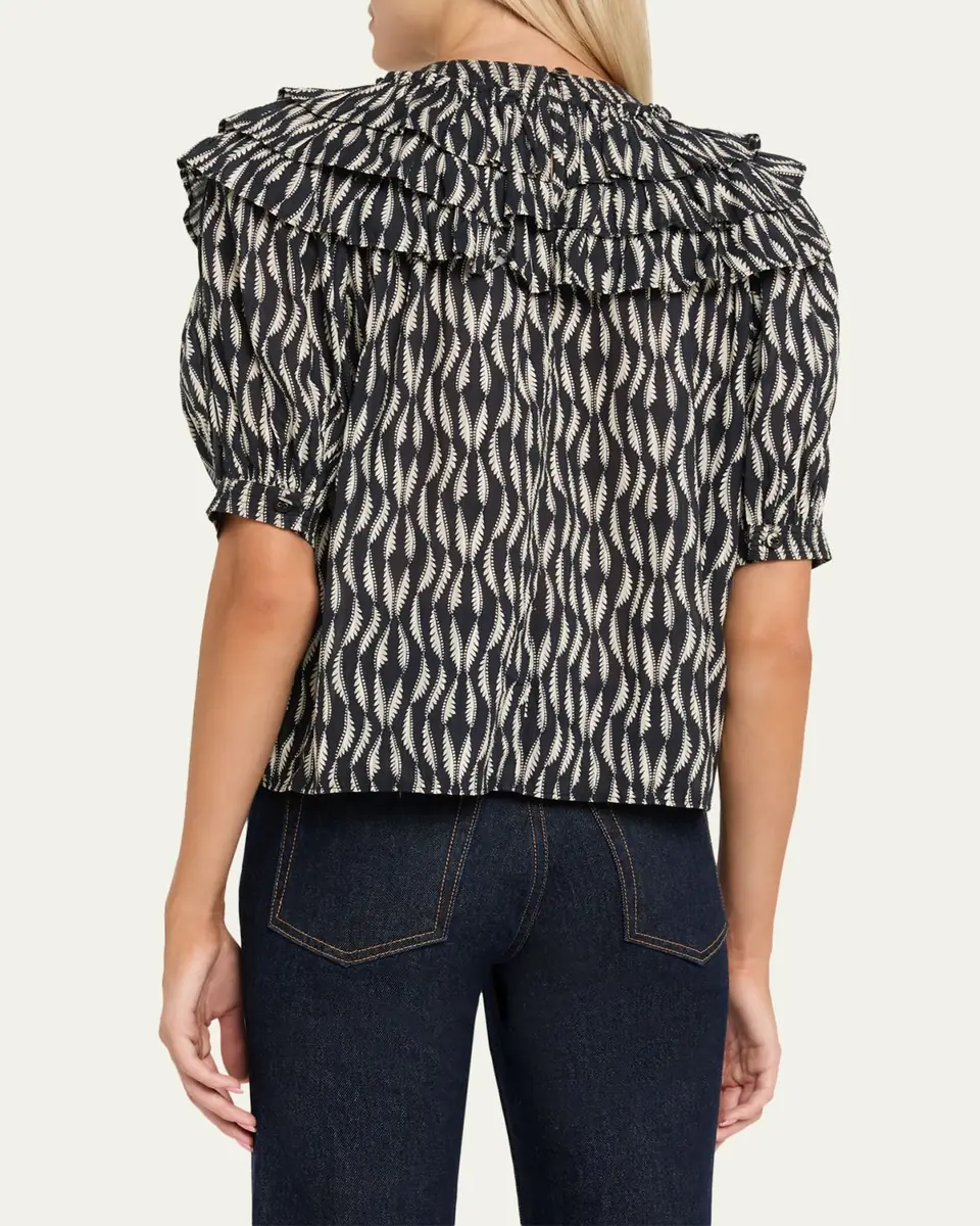 Ulla Johnson Mira Ruffle Puff-Sleeve Cotton Blouse | Thumbnail 3