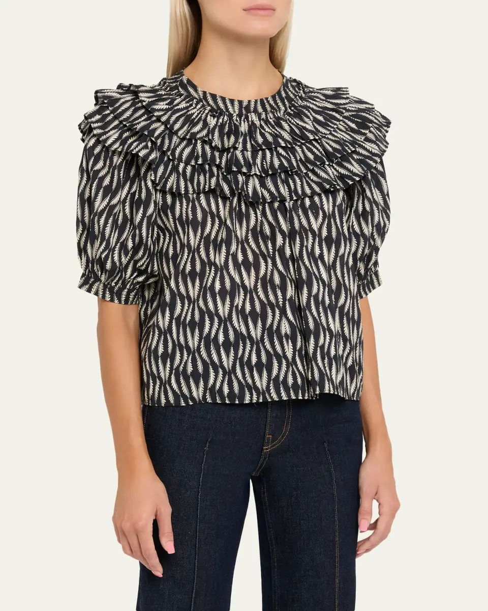 Ulla Johnson Mira Ruffle Puff-Sleeve Cotton Blouse | Thumbnail 4