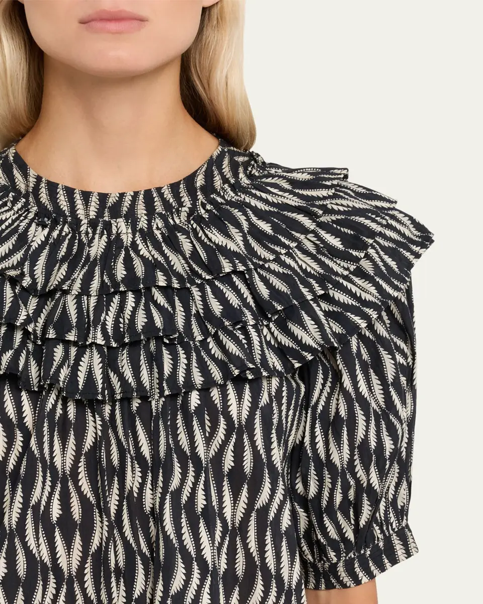 Ulla Johnson Mira Ruffle Puff-Sleeve Cotton Blouse | Thumbnail 5