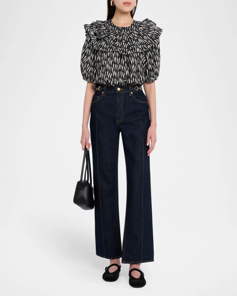 Ulla Johnson Mira Ruffle Puff-Sleeve Cotton Blouse | Thumbnail 9