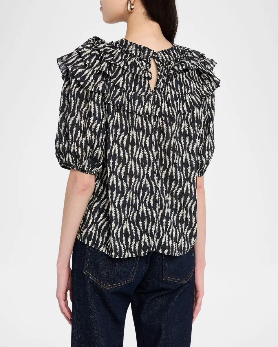 Ulla Johnson Mira Ruffle Puff-Sleeve Cotton Blouse | Thumbnail 10