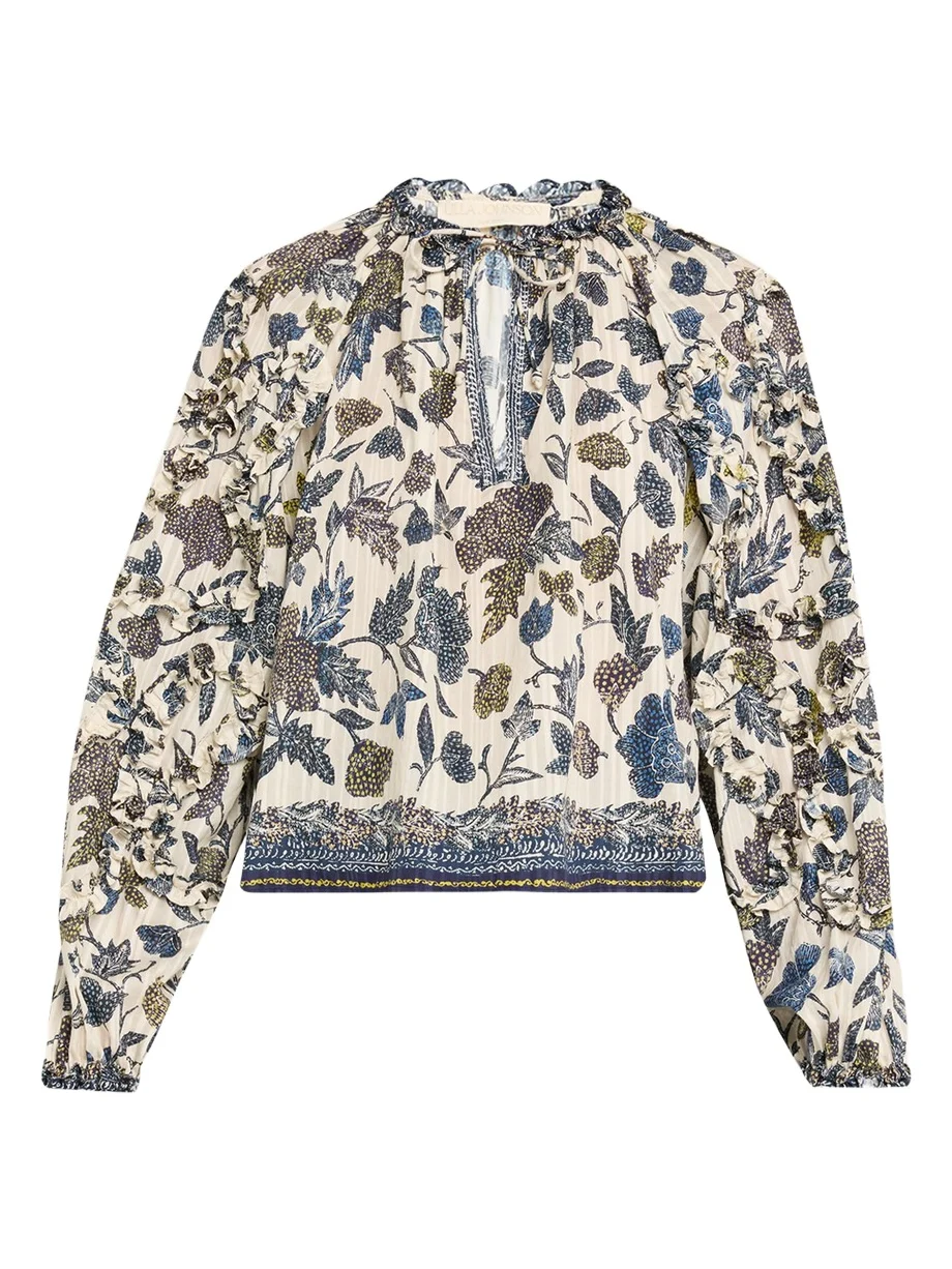 Azrou Floral Long-Sleeve Ruffle Blouse