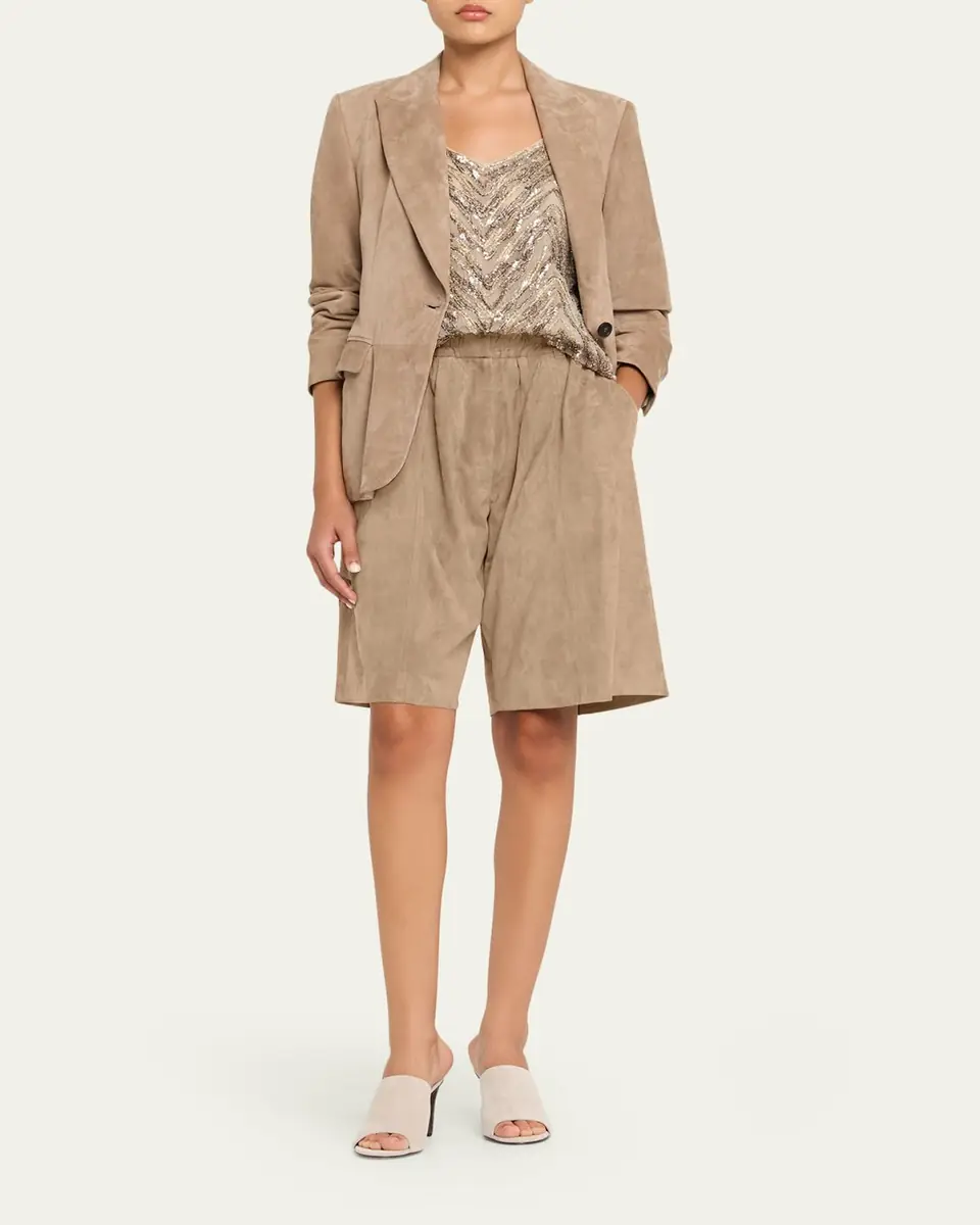 Brunello Cucinelli Suede Single-Breasted Blazer Jacket | Thumbnail 2