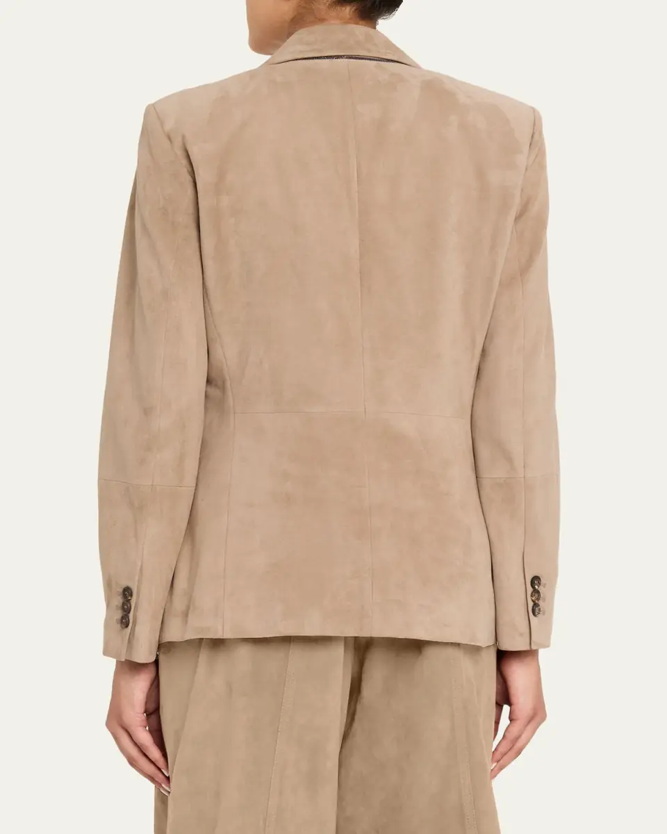 Brunello Cucinelli Suede Single-Breasted Blazer Jacket | Thumbnail 3