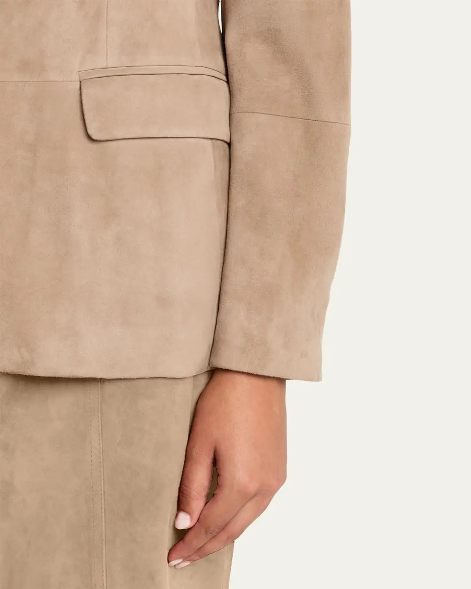 Brunello Cucinelli Suede Single-Breasted Blazer Jacket | Thumbnail 5