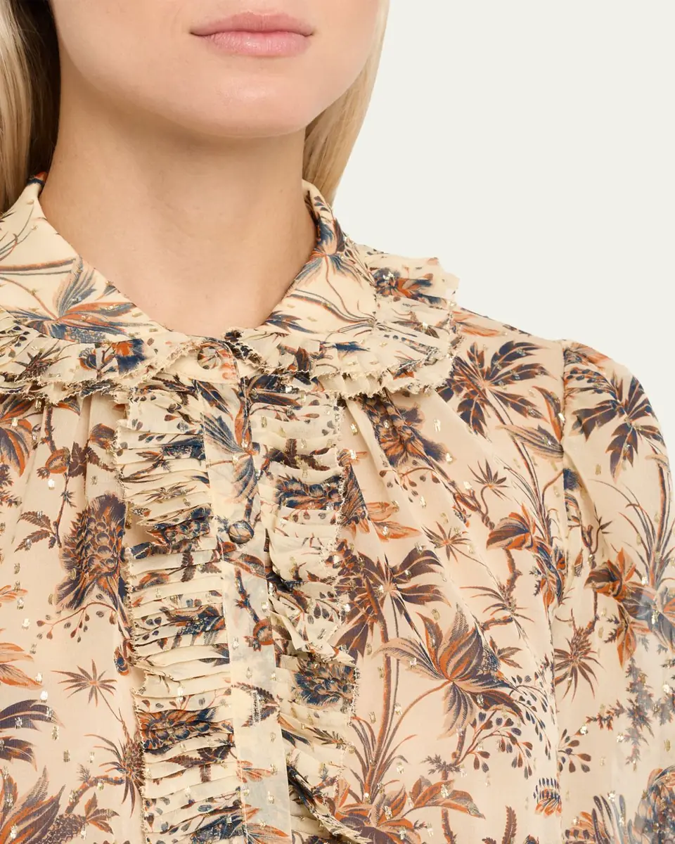 Ulla Johnson Nina Metallic Fil-Coupe Chiffon Ruffle Button-Down Blouse | Thumbnail 5 Ulla Johnson Nina Metallic Fil-Coupe Chiffon Ruffle Button-Down Blouse | Thumbnail 5