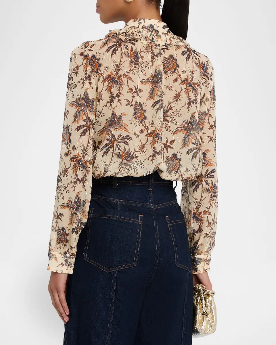 Ulla Johnson Nina Metallic Fil-Coupe Chiffon Ruffle Button-Down Blouse | Thumbnail 7 Ulla Johnson Nina Metallic Fil-Coupe Chiffon Ruffle Button-Down Blouse | Thumbnail 7