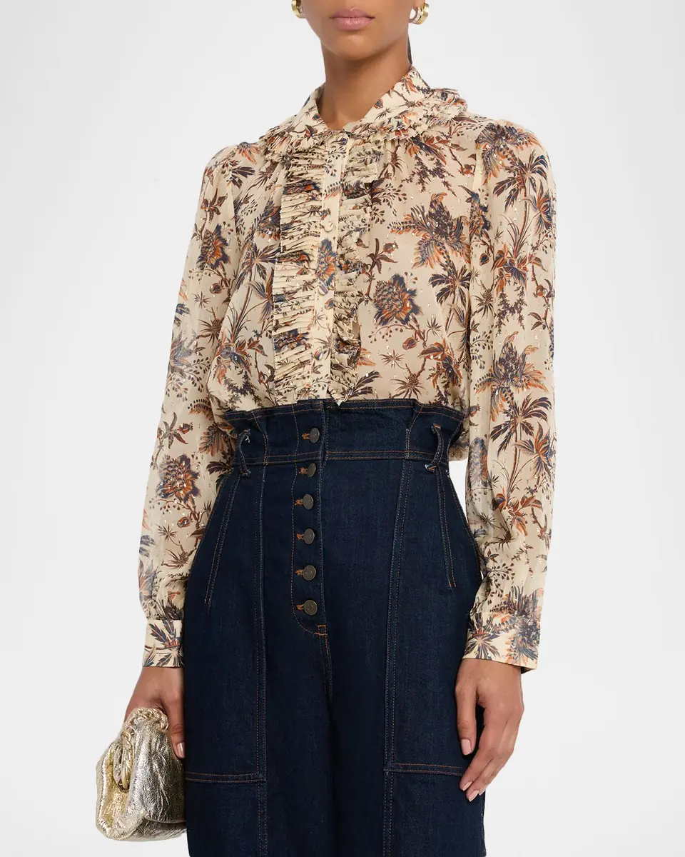 Ulla Johnson Nina Metallic Fil-Coupe Chiffon Ruffle Button-Down Blouse | Thumbnail 8 Ulla Johnson Nina Metallic Fil-Coupe Chiffon Ruffle Button-Down Blouse | Thumbnail 8
