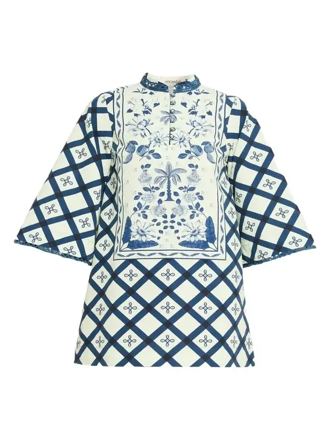 Palm Azulejos Mini Kaftan Dress Palm Azulejos Mini Kaftan Dress
