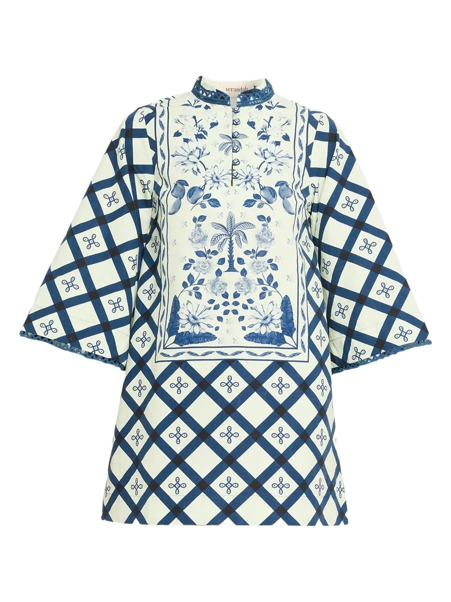 VERANDAH Palm Azulejos Mini Kaftan Dress