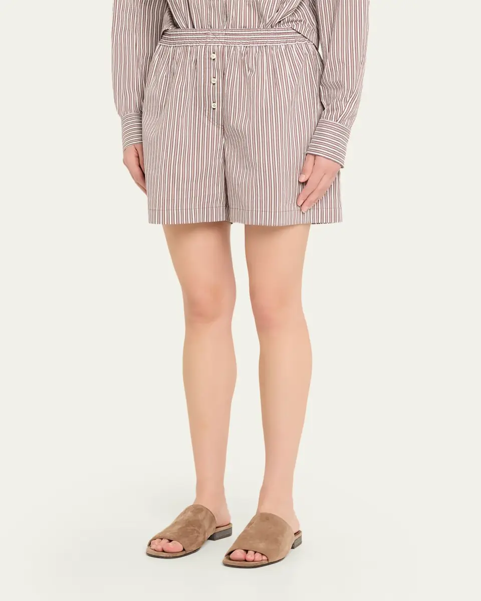 Brunello Cucinelli Striped Crispy Cotton-Silk Pajama Shorts | Thumbnail 4