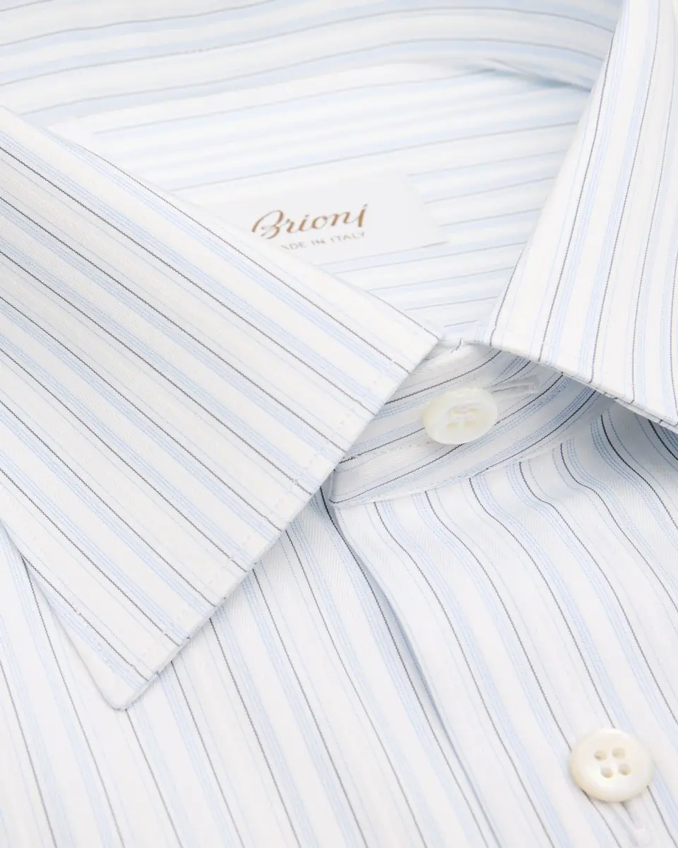 Brioni Men's Cotton Multi-Stripe Point Collar Dress Shirt | Thumbnail 2