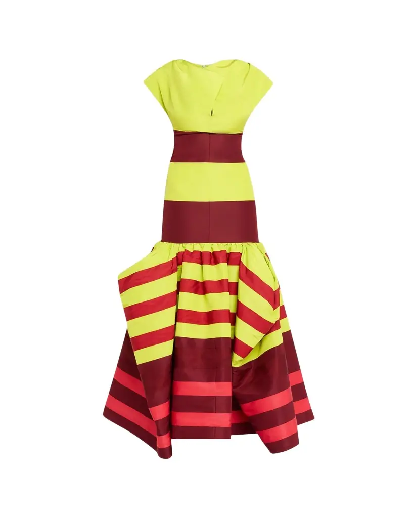 CHRISTOPHER JOHN ROGERS Colorblock Striped Silk Cap-Sleeve Mermaid Gown | Image 1 CHRISTOPHER JOHN ROGERS Colorblock Striped Silk Cap-Sleeve Mermaid Gown | Image 1