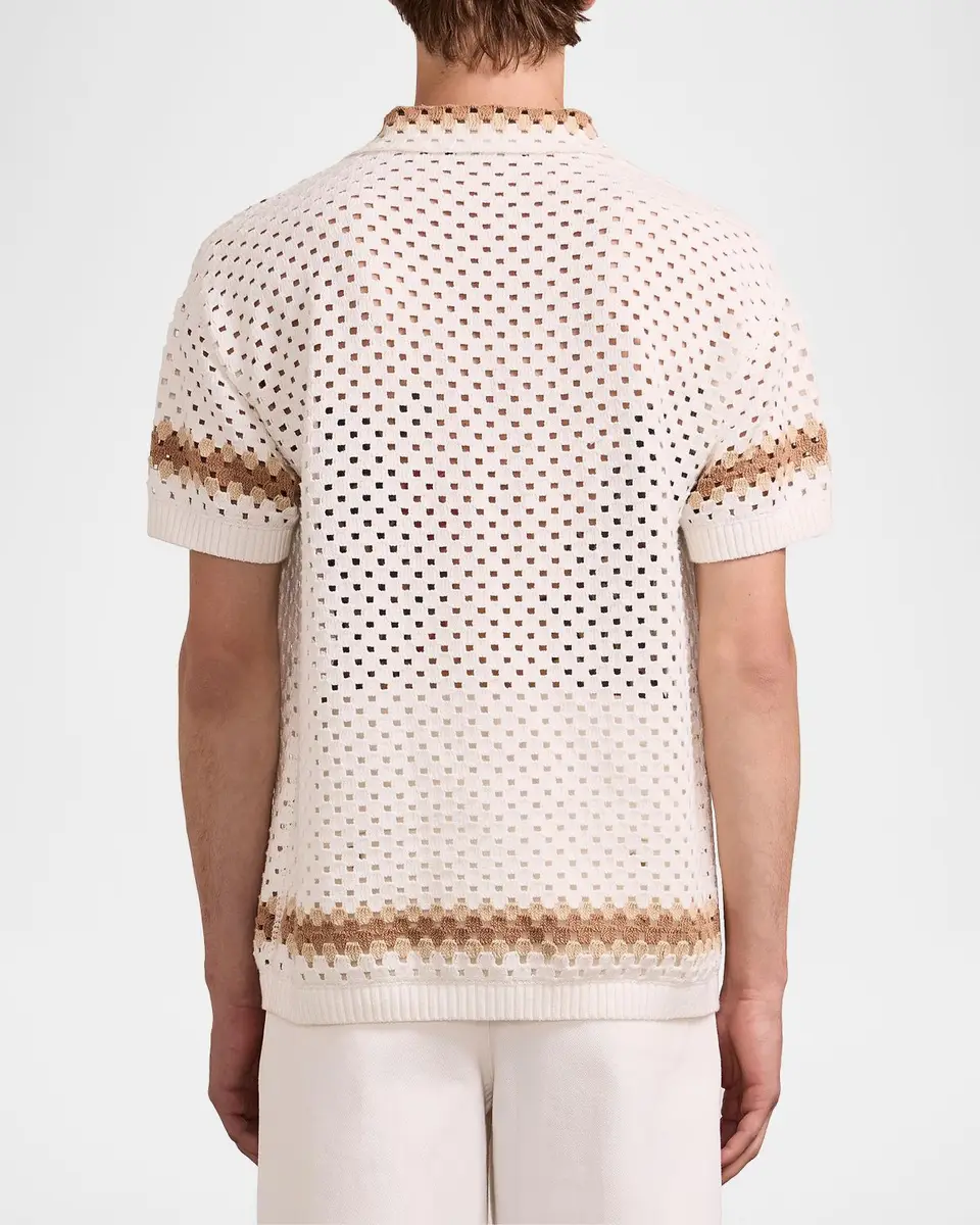 Frescobol Carioca Men's Marques Cotton Crochet Camp Shirt | Thumbnail 3 Frescobol Carioca Men's Marques Cotton Crochet Camp Shirt | Thumbnail 3