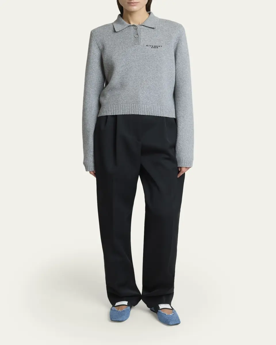 Givenchy Logo Embroidered Wool-Cashmere Polo Sweater | Thumbnail 2 Givenchy Logo Embroidered Wool-Cashmere Polo Sweater | Thumbnail 2