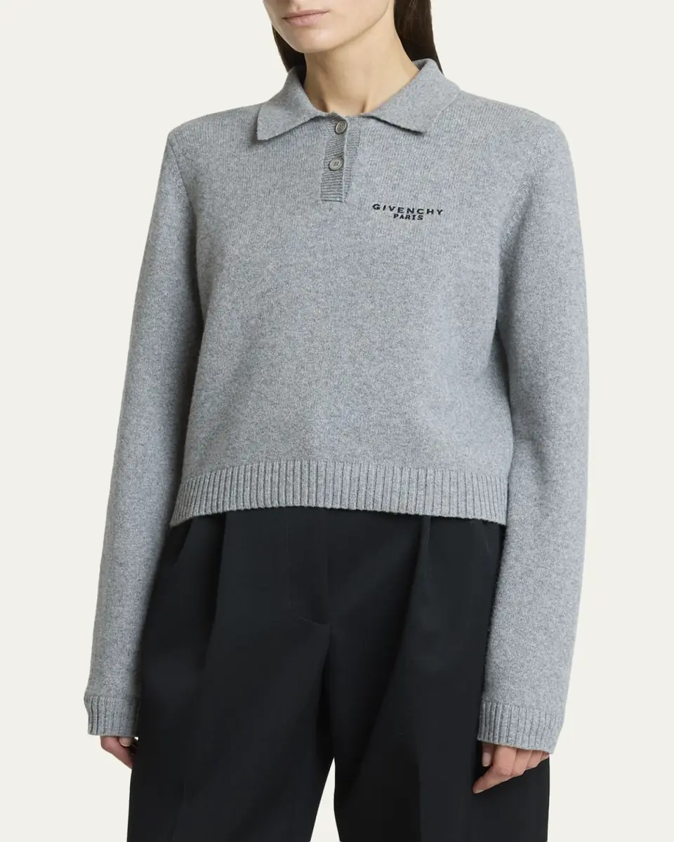 Givenchy Logo Embroidered Wool-Cashmere Polo Sweater | Thumbnail 4 Givenchy Logo Embroidered Wool-Cashmere Polo Sweater | Thumbnail 4