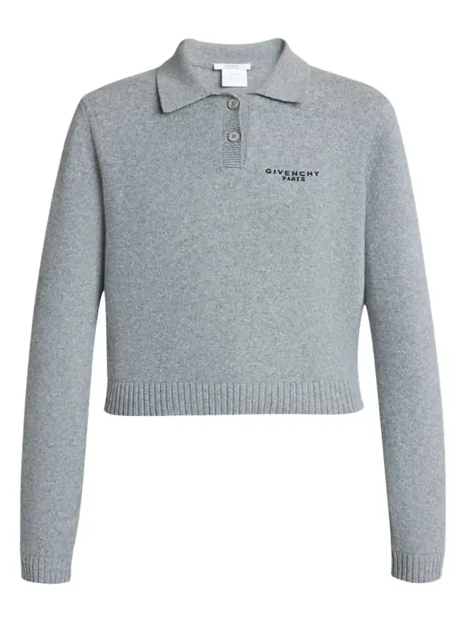 Logo Embroidered Wool-Cashmere Polo Sweater Logo Embroidered Wool-Cashmere Polo Sweater