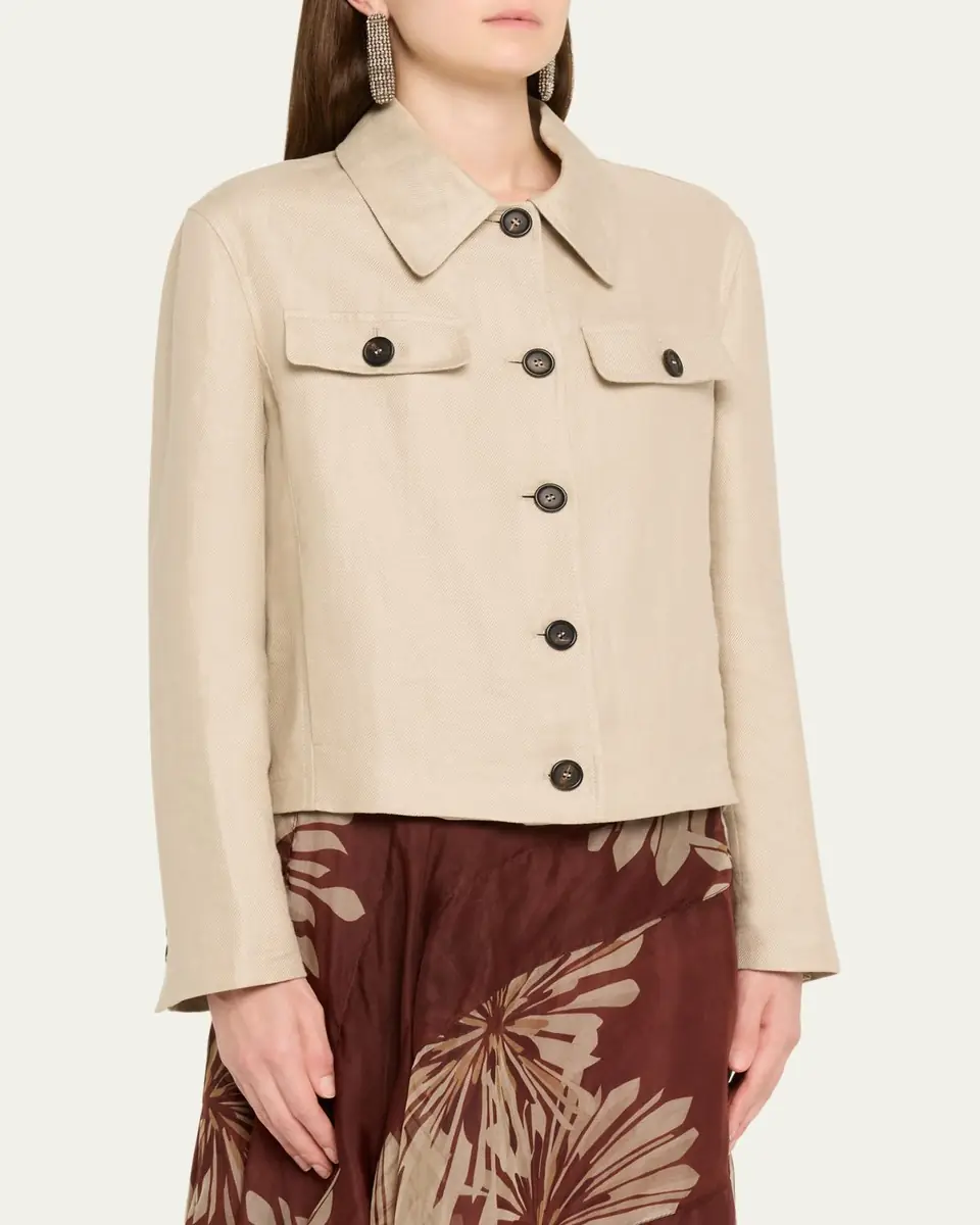 Brunello Cucinelli Structured Linen Twill Single-Breasted Shirt Jacket | Thumbnail 4