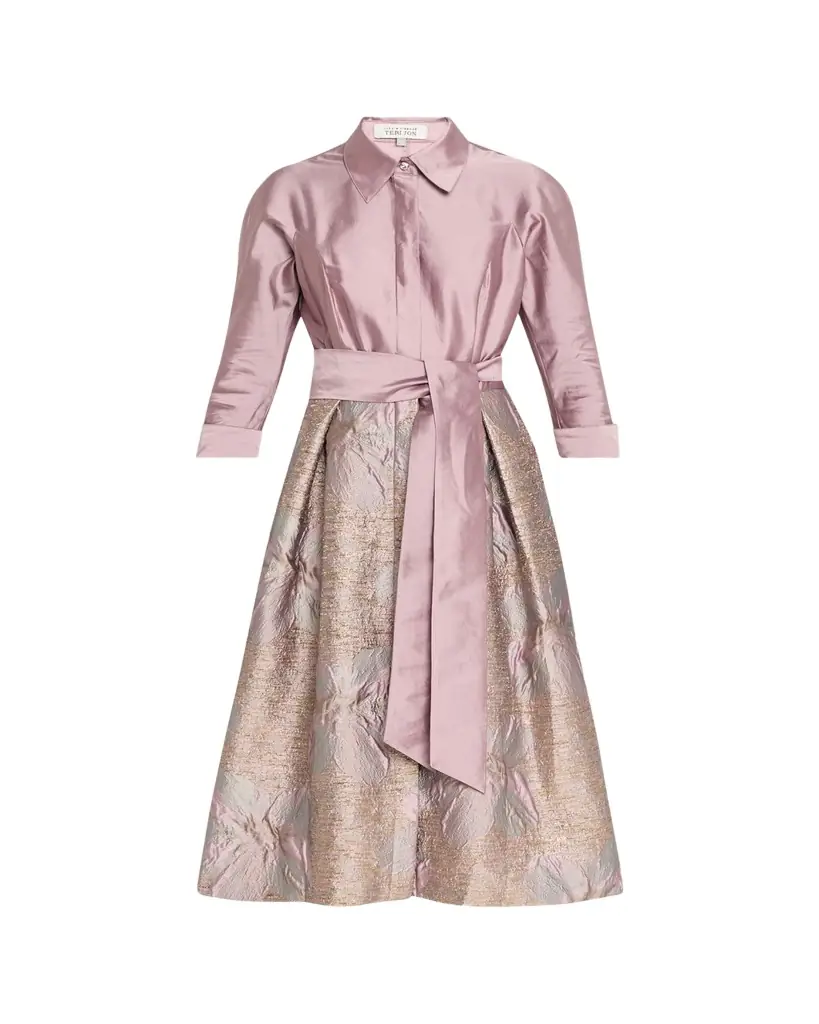 Rickie Freeman for Teri Jon Taffeta Floral Jacquard Midi Shirtdress | Image 1 Rickie Freeman for Teri Jon Taffeta Floral Jacquard Midi Shirtdress | Image 1