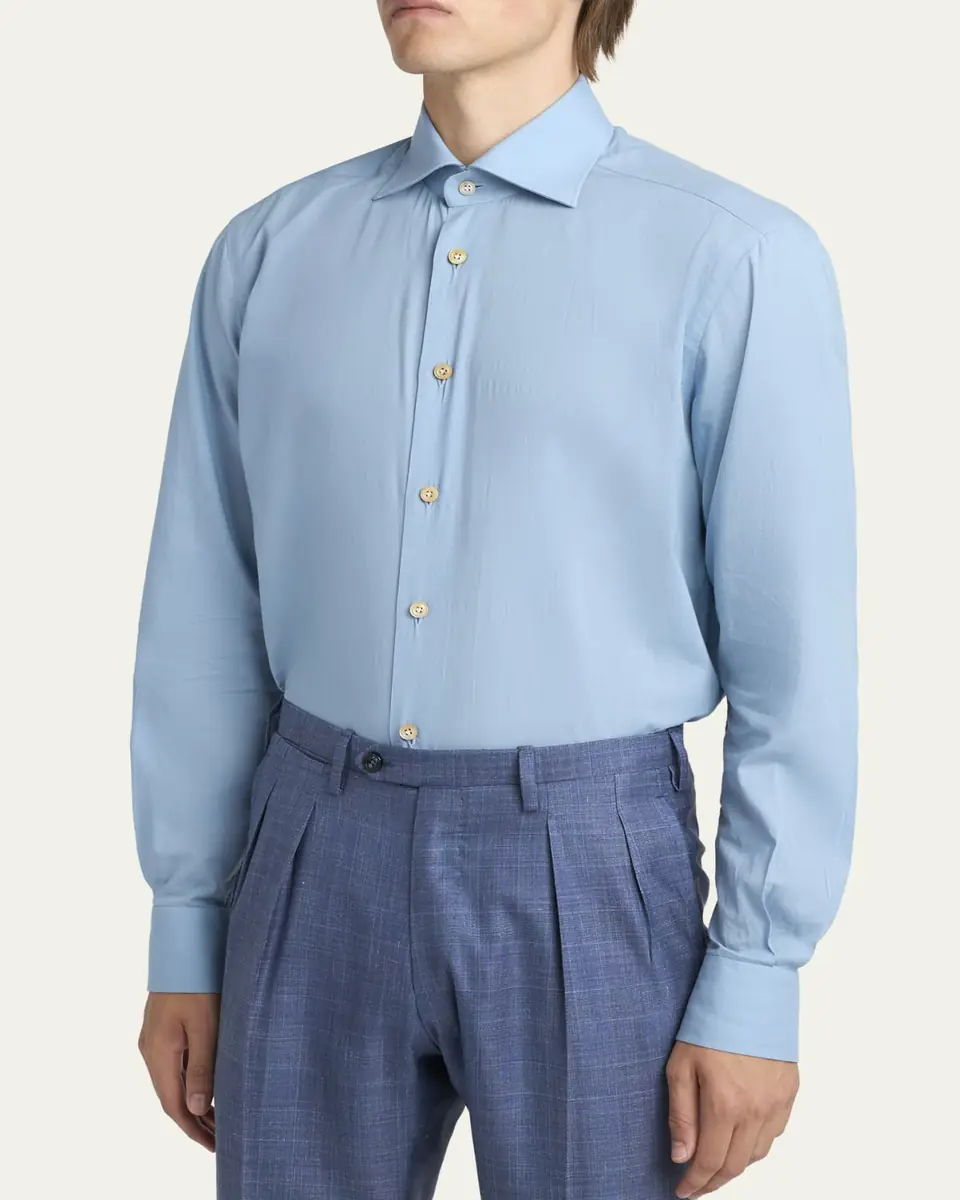 Kiton Men's Cotton Classic Fit Button-Down Shirt | Thumbnail 4 Kiton Men's Cotton Classic Fit Button-Down Shirt | Thumbnail 4