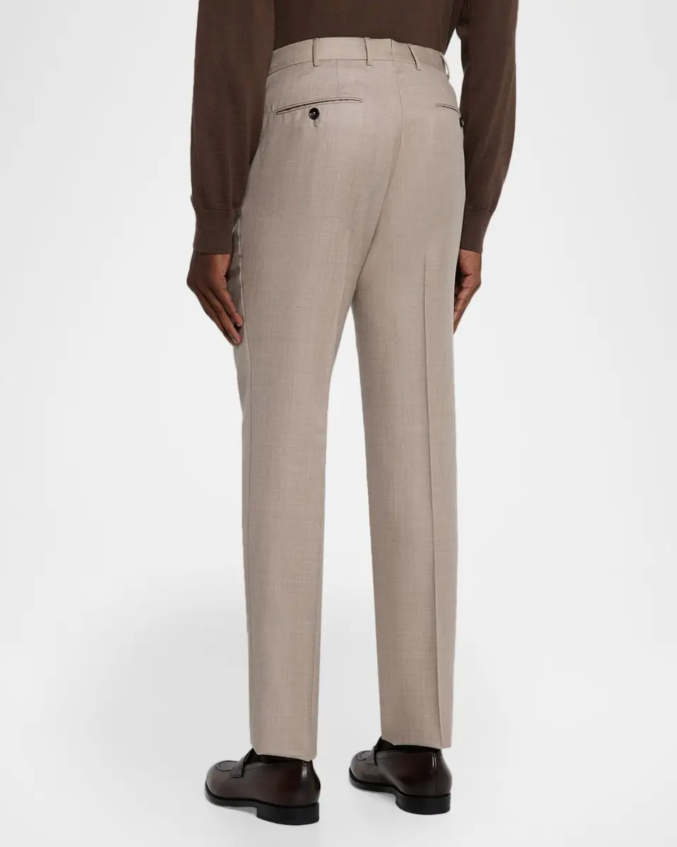 Zegna Men's Cavalry Twill Sharkskin Flat-Front Trousers | Thumbnail 2 Zegna Men's Cavalry Twill Sharkskin Flat-Front Trousers | Thumbnail 2