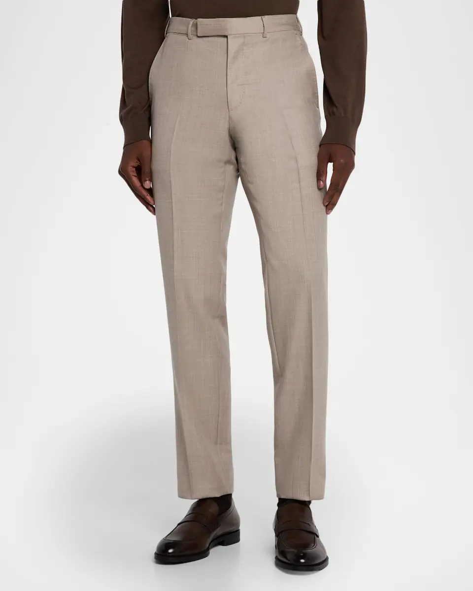 Zegna Men's Cavalry Twill Sharkskin Flat-Front Trousers | Thumbnail 3 Zegna Men's Cavalry Twill Sharkskin Flat-Front Trousers | Thumbnail 3