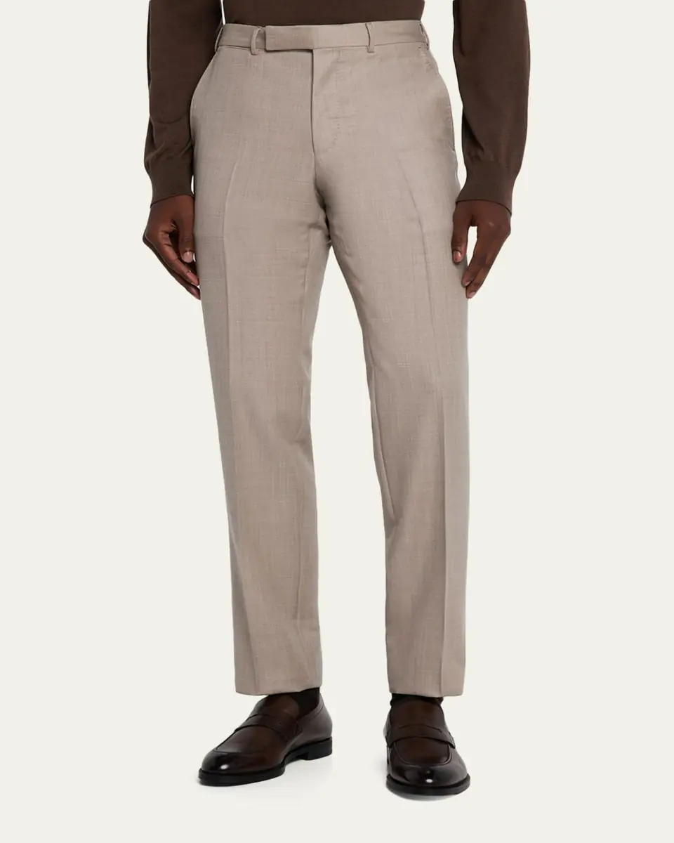 Zegna Men's Cavalry Twill Sharkskin Flat-Front Trousers | Thumbnail 8 Zegna Men's Cavalry Twill Sharkskin Flat-Front Trousers | Thumbnail 8