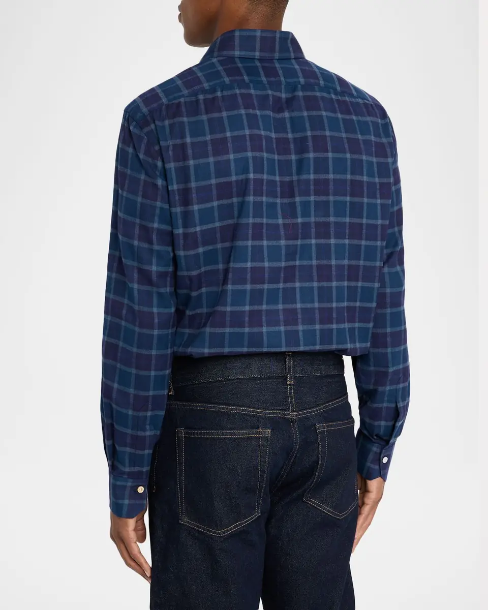 Kiton Men's Plaid Button-Front Shirt | Thumbnail 2 Kiton Men's Plaid Button-Front Shirt | Thumbnail 2