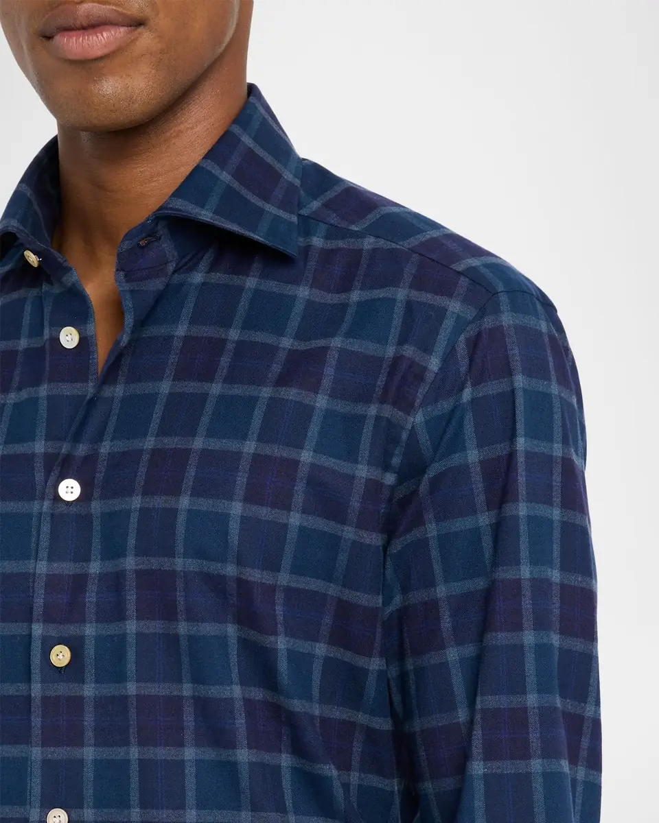 Kiton Men's Plaid Button-Front Shirt | Thumbnail 4 Kiton Men's Plaid Button-Front Shirt | Thumbnail 4