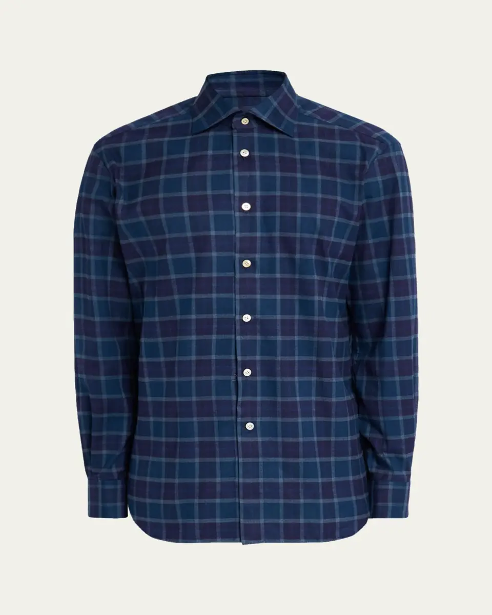 Kiton Men's Plaid Button-Front Shirt | Thumbnail 5 Kiton Men's Plaid Button-Front Shirt | Thumbnail 5