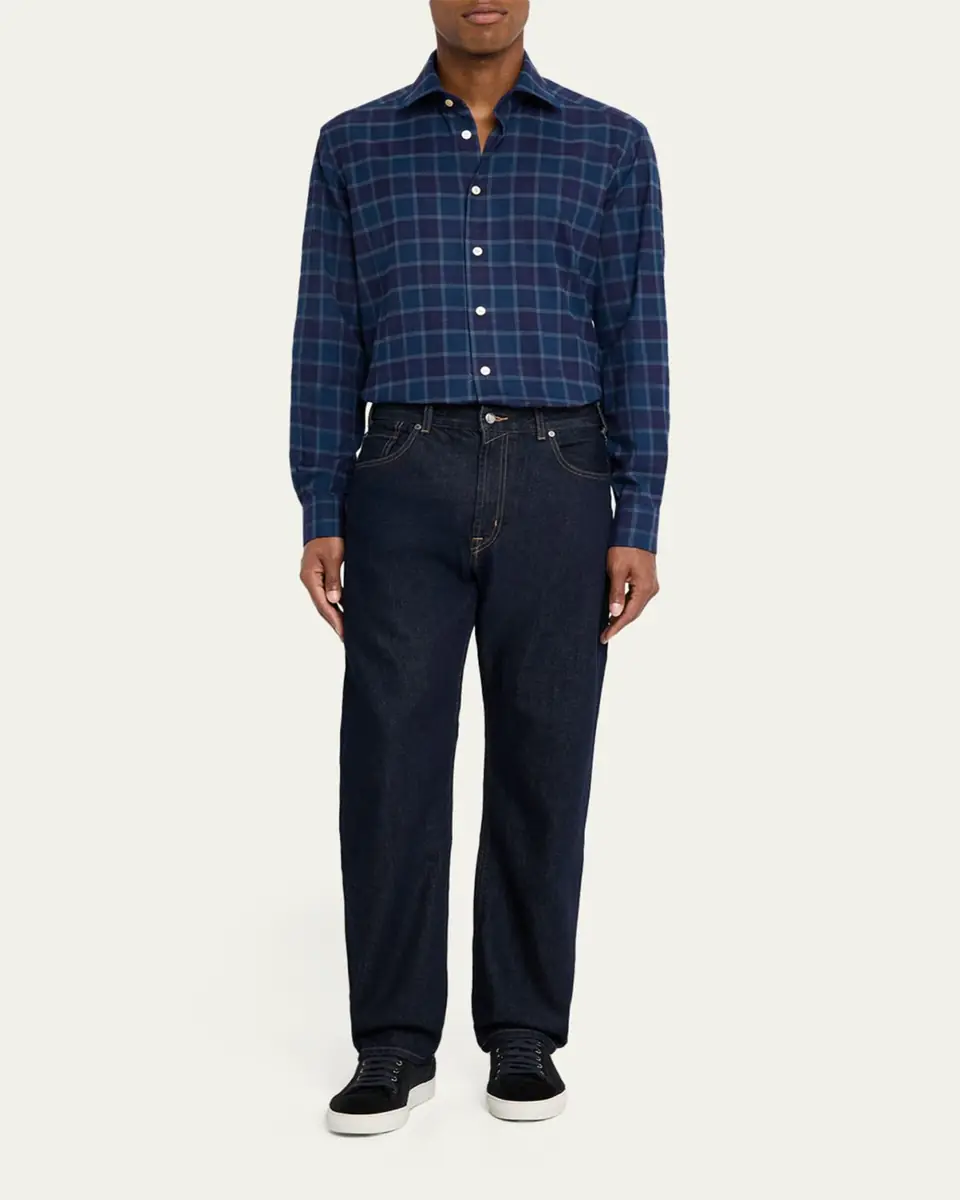Kiton Men's Plaid Button-Front Shirt | Thumbnail 6 Kiton Men's Plaid Button-Front Shirt | Thumbnail 6