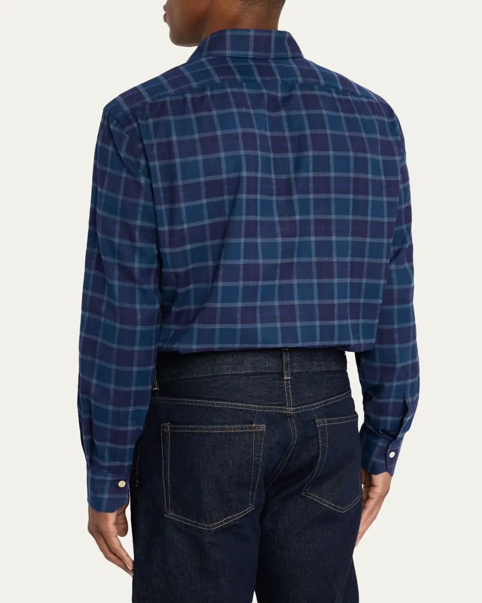 Kiton Men's Plaid Button-Front Shirt | Thumbnail 7 Kiton Men's Plaid Button-Front Shirt | Thumbnail 7