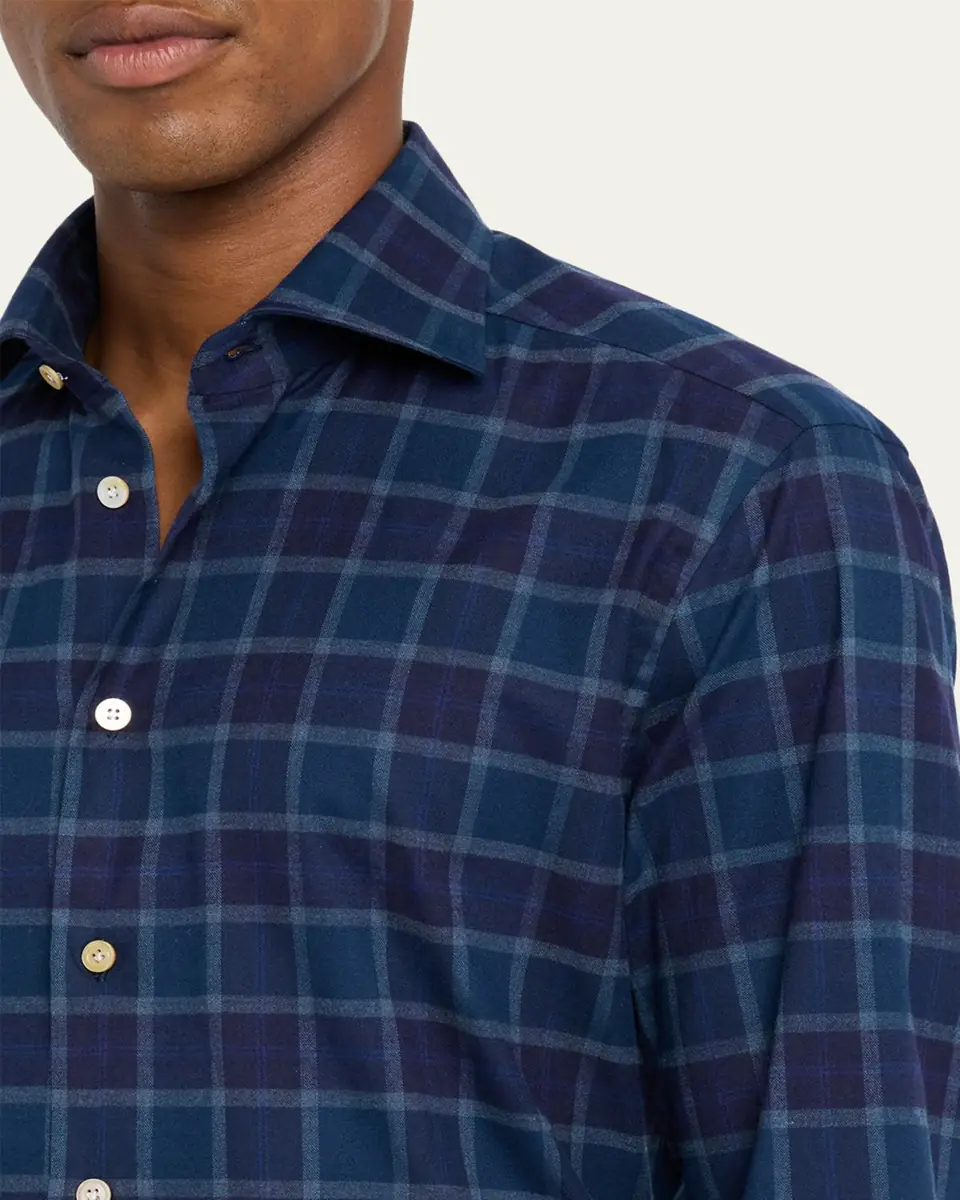 Kiton Men's Plaid Button-Front Shirt | Thumbnail 9 Kiton Men's Plaid Button-Front Shirt | Thumbnail 9