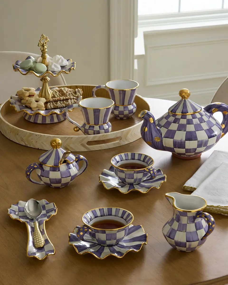 MacKenzie-Childs Violet Check Ceramic Spoon Rest | Thumbnail 3 MacKenzie-Childs Violet Check Ceramic Spoon Rest | Thumbnail 3