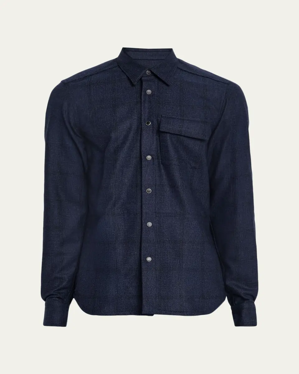 Kiton Men's Wool Windowpane Snap-Front Overshirt | Thumbnail 3