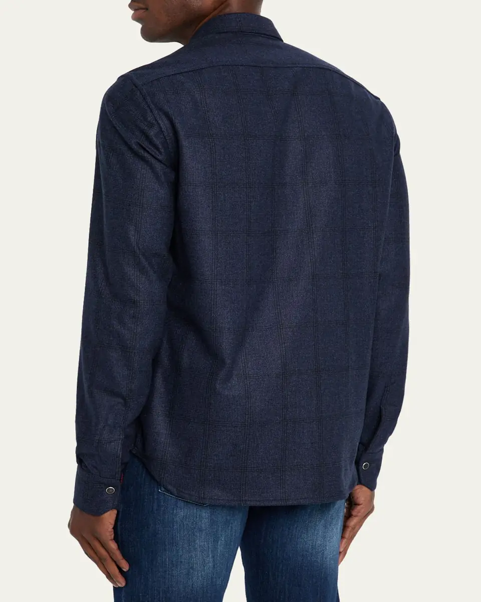 Kiton Men's Wool Windowpane Snap-Front Overshirt | Thumbnail 4
