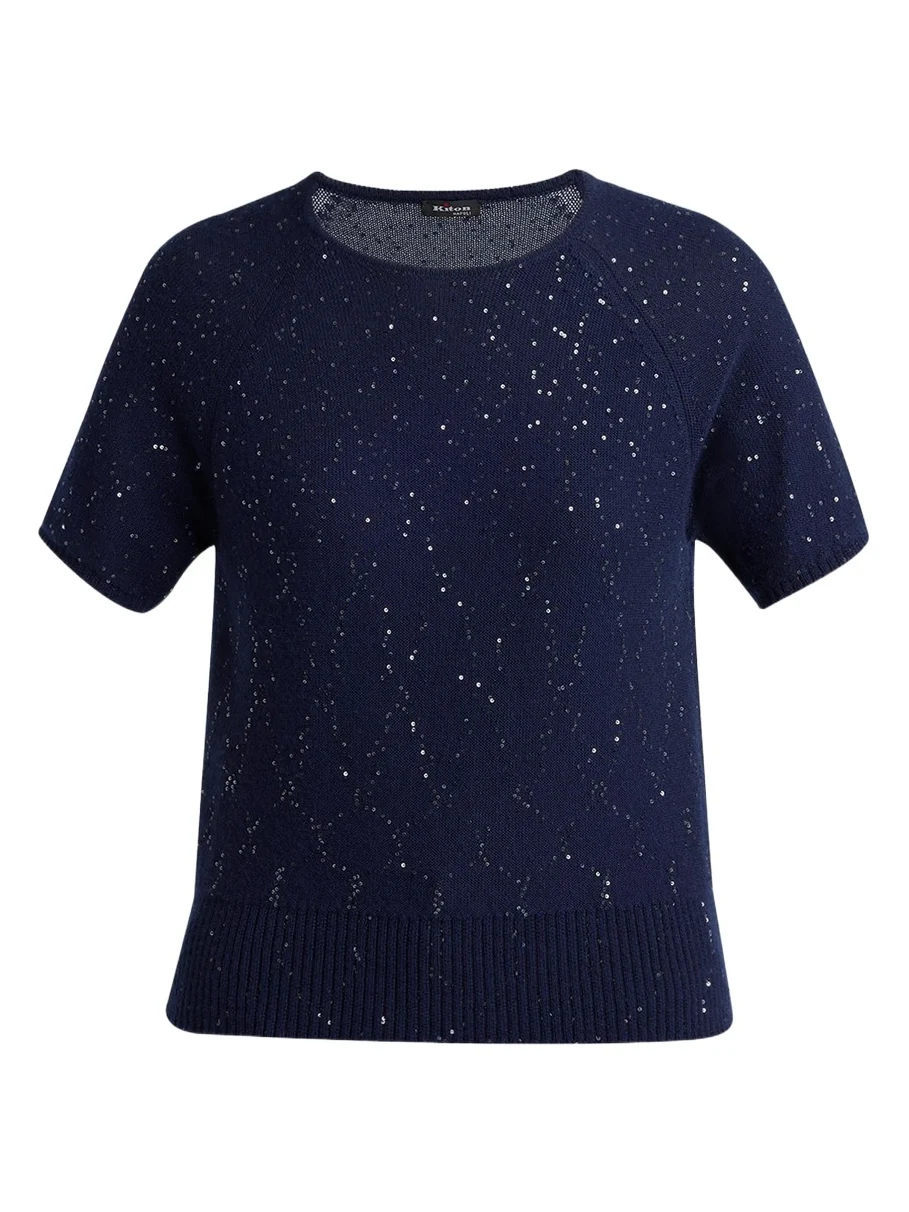 Cashmere Paillette Short-Sleeve Crewneck Sweater Cashmere Paillette Short-Sleeve Crewneck Sweater
