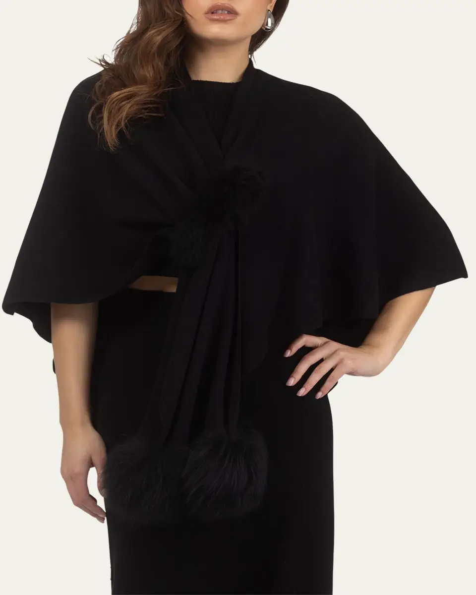 Gorski Select Wool Capelet With Lamb Shearling Poms | Thumbnail 4 Gorski Select Wool Capelet With Lamb Shearling Poms | Thumbnail 4