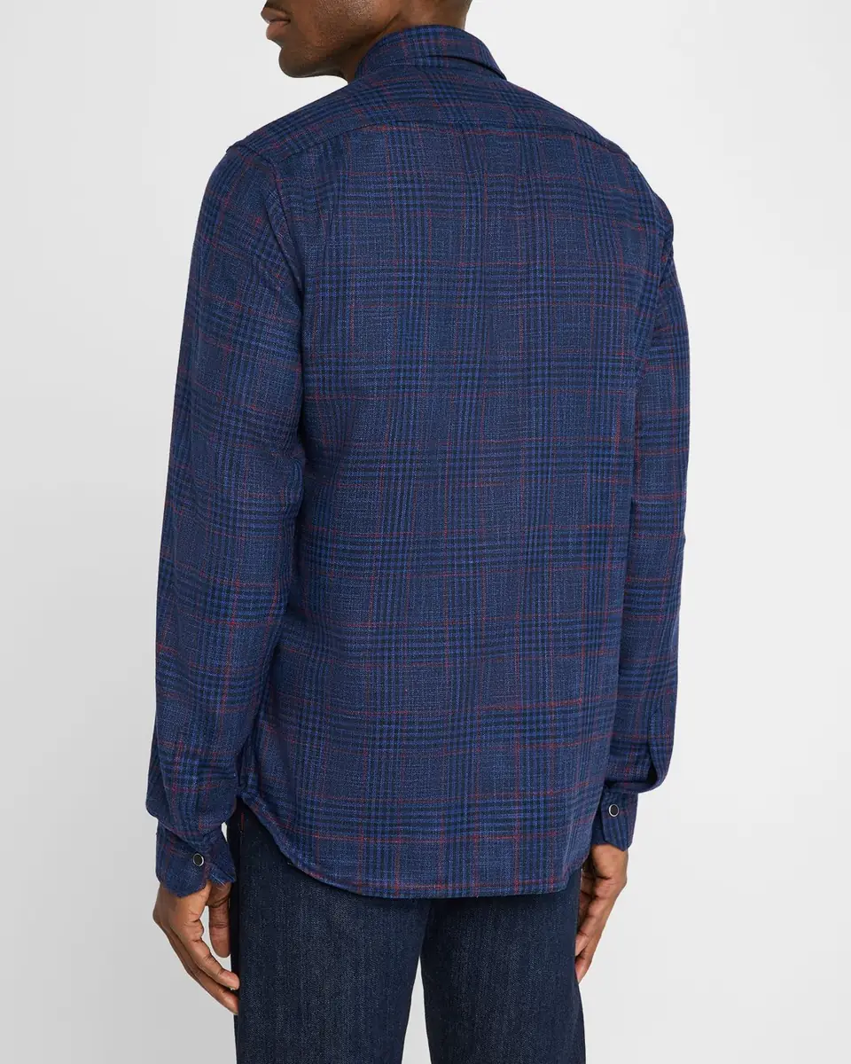 Kiton Men's Plaid Wool and Silk Casual Overshirt | Thumbnail 2 Kiton Men's Plaid Wool and Silk Casual Overshirt | Thumbnail 2