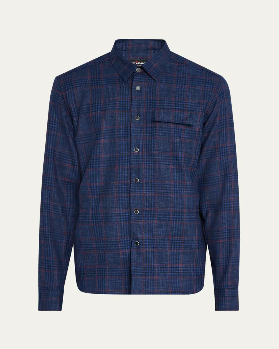 Kiton Men's Plaid Wool and Silk Casual Overshirt | Thumbnail 5 Kiton Men's Plaid Wool and Silk Casual Overshirt | Thumbnail 5