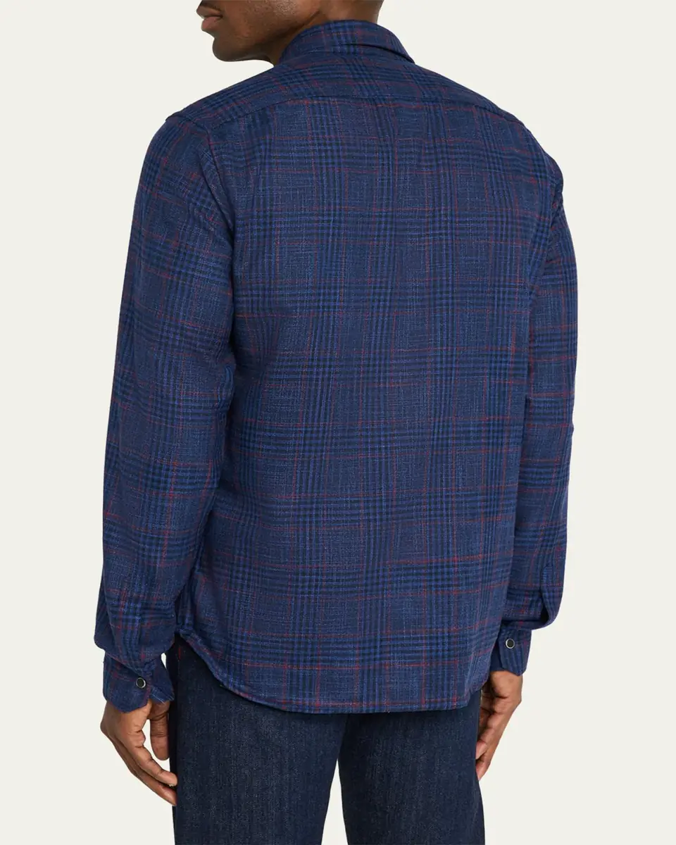Kiton Men's Plaid Wool and Silk Casual Overshirt | Thumbnail 7 Kiton Men's Plaid Wool and Silk Casual Overshirt | Thumbnail 7