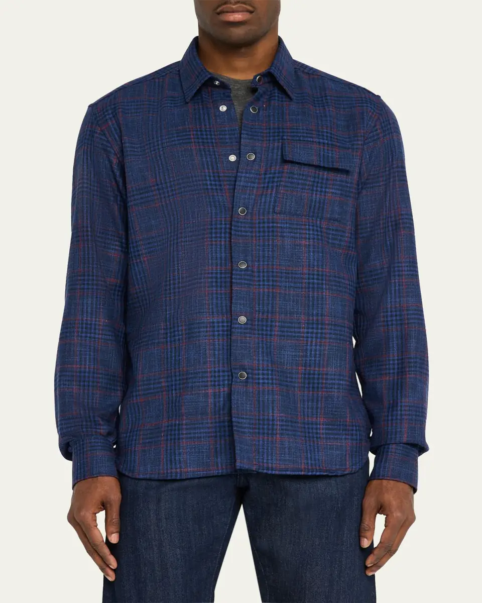 Kiton Men's Plaid Wool and Silk Casual Overshirt | Thumbnail 8 Kiton Men's Plaid Wool and Silk Casual Overshirt | Thumbnail 8