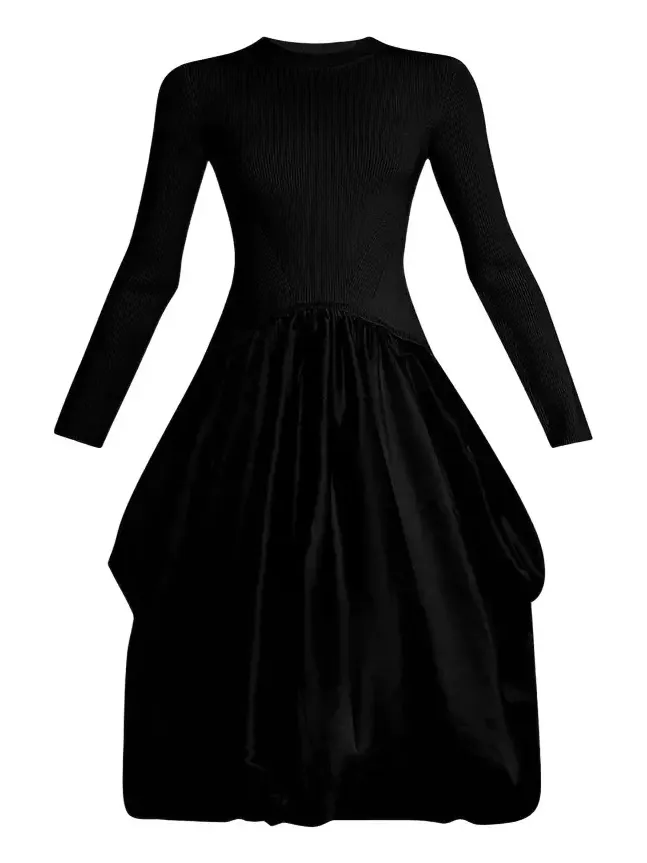 Kenlie Mixed Media Bubble Midi Dress Kenlie Mixed Media Bubble Midi Dress