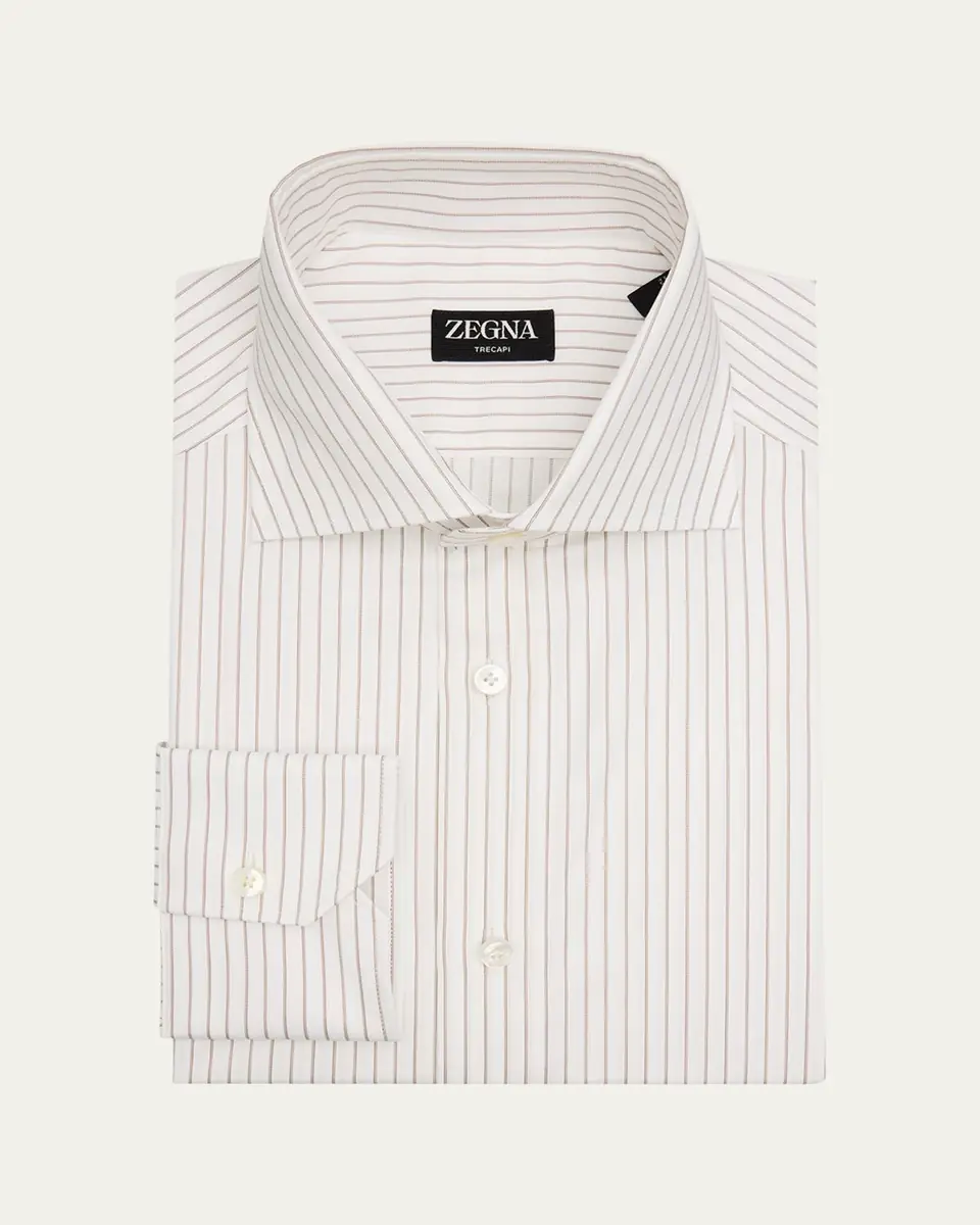 ZEGNA Men's Trecapi Cotton Narrow Double-Stripe Dress Shirt | Thumbnail 2 ZEGNA Men's Trecapi Cotton Narrow Double-Stripe Dress Shirt | Thumbnail 2