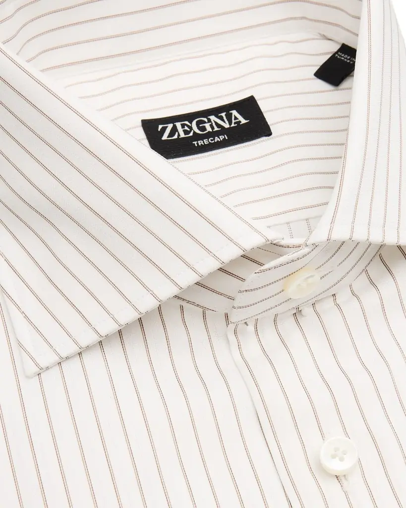 ZEGNA Men's Trecapi Cotton Narrow Double-Stripe Dress Shirt | Image 1 ZEGNA Men's Trecapi Cotton Narrow Double-Stripe Dress Shirt | Image 1