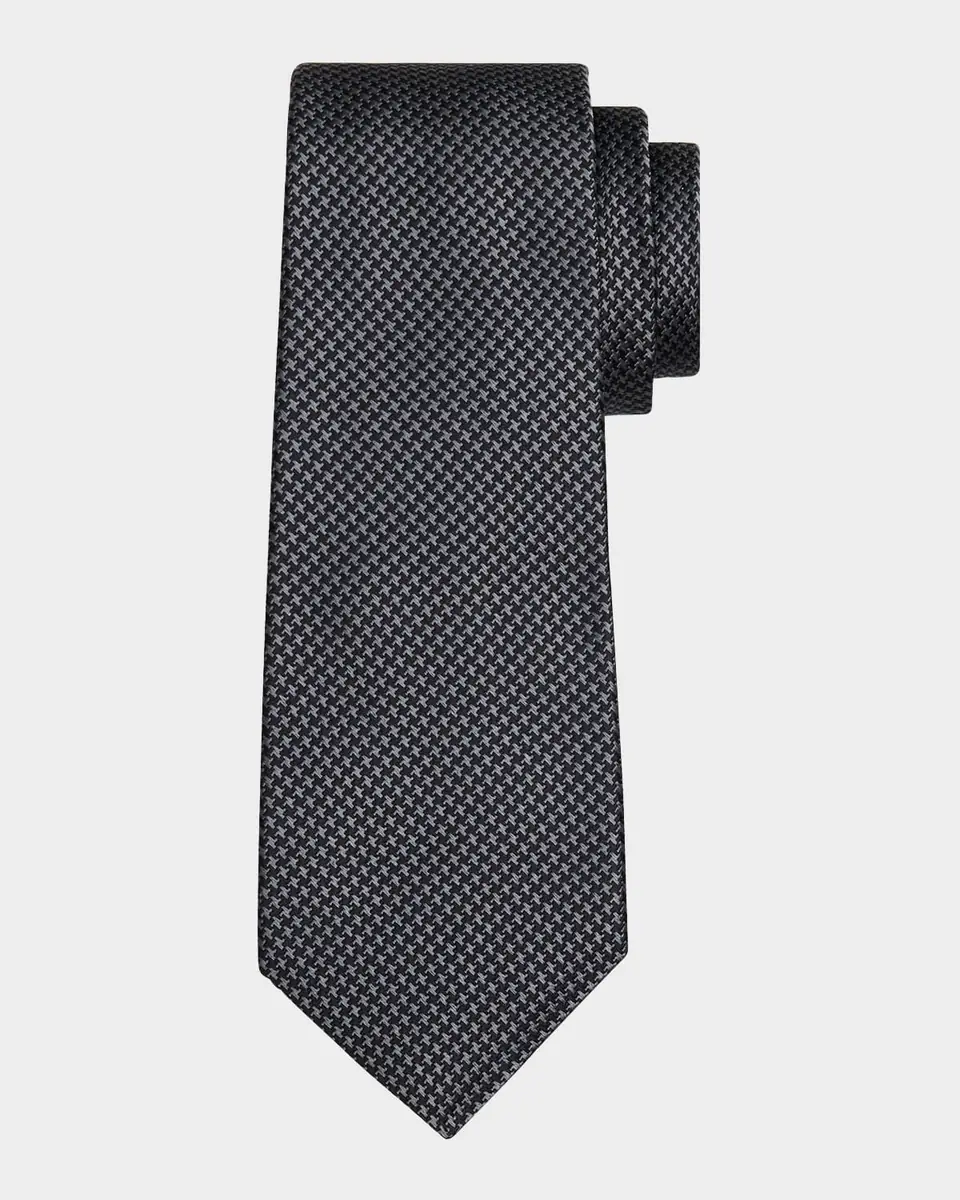 Kiton Men's Silk Micro-Houndstooth Seven-Fold Tie | Thumbnail 2 Kiton Men's Silk Micro-Houndstooth Seven-Fold Tie | Thumbnail 2